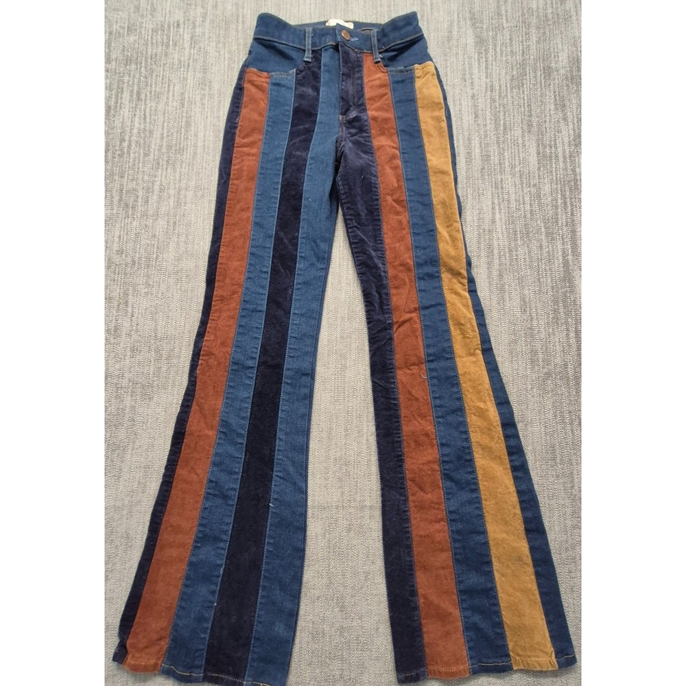 Altar'd State Multicolor striped panel flare bell bottom denim jeans women's 25